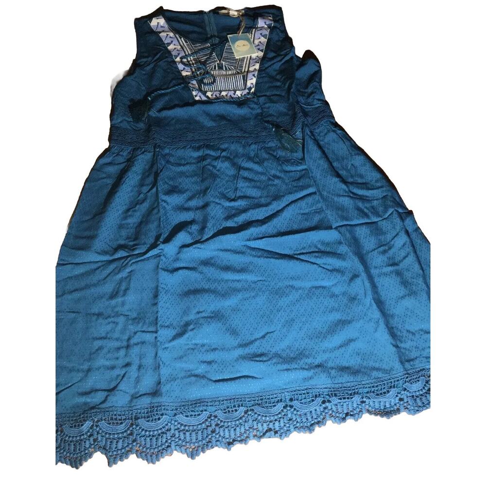 Ella Moon V-neck Tie Front Shoulder Dress Teal Size Large
